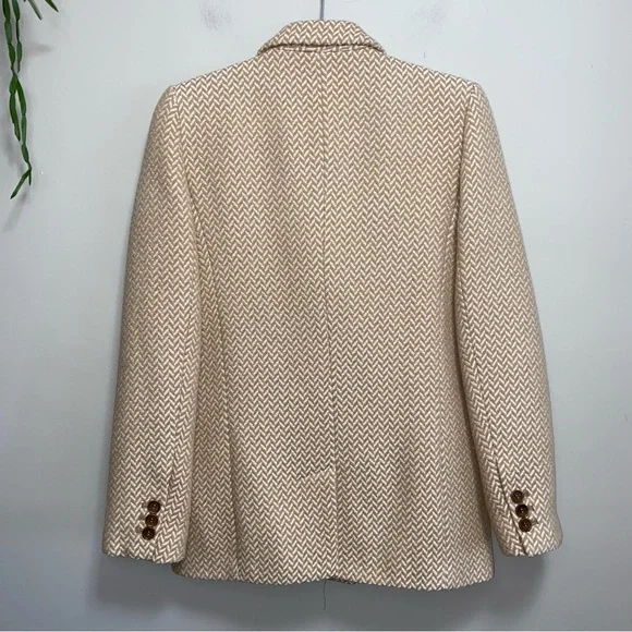 Anine Bing Fishbone Double Breasted Blazer Jacket Large Tan Cream Beige Wool S - Picture 3 of 11